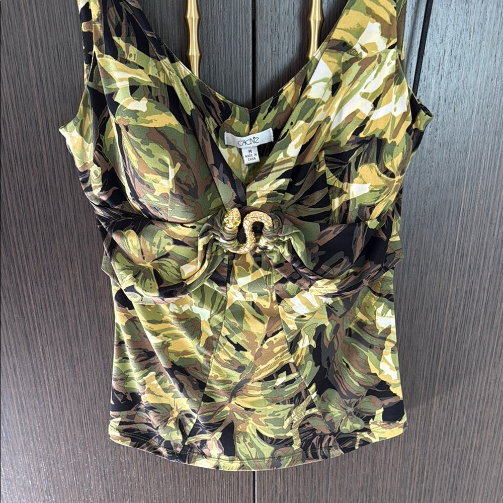Cache Green and Yellow Fitted Tie Front Tank Top - Picture 12 of 17